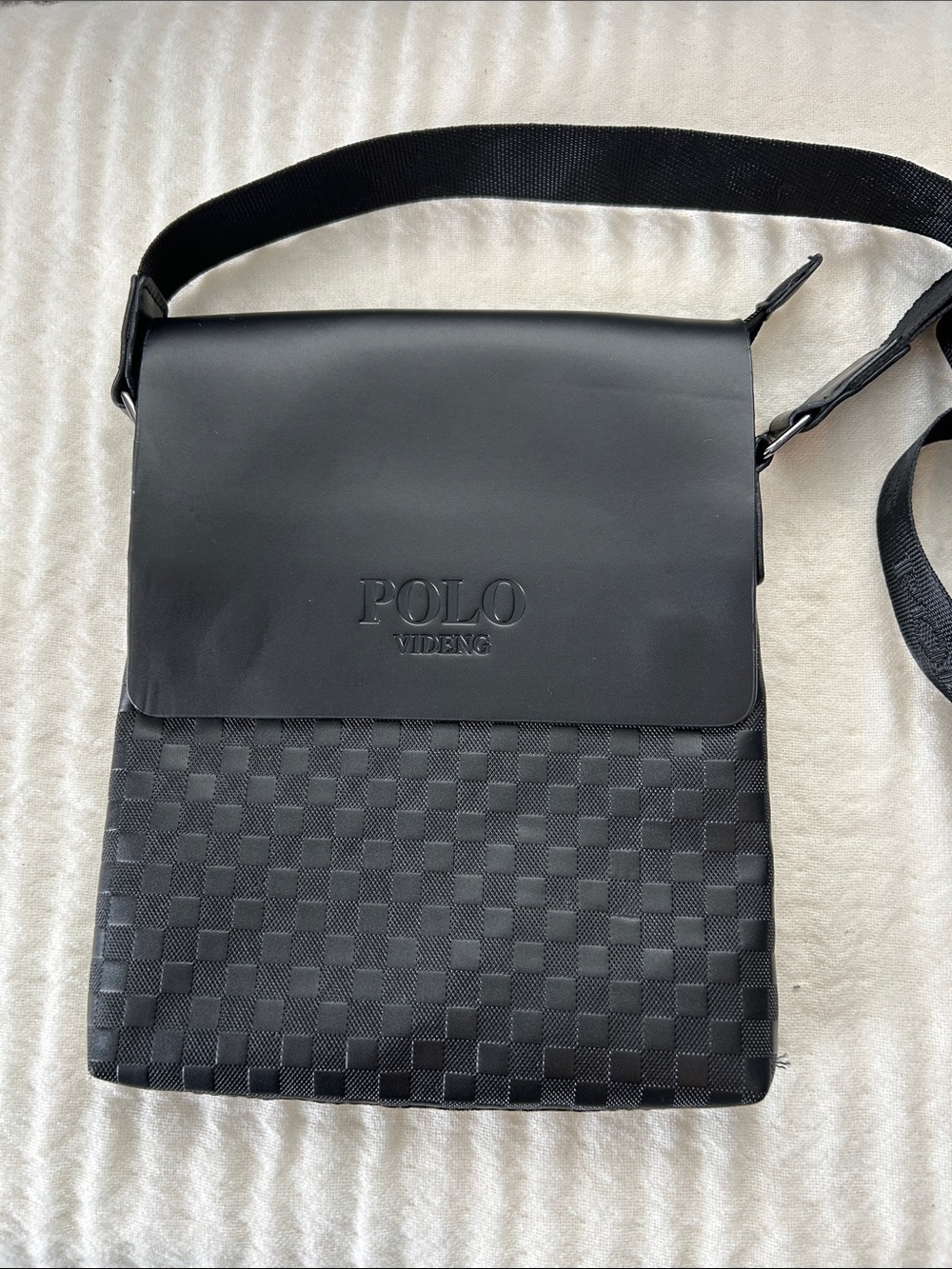 Polo by Ralph Lauren Black Textured Messenger Bag